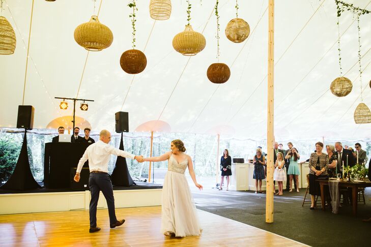 Dance Floor with Hanging Wicker Basket Installation