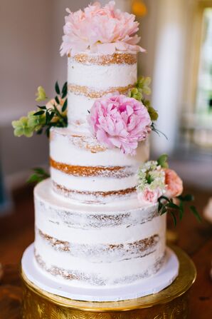 Three-Tier Naked Cake with Pink Peonies