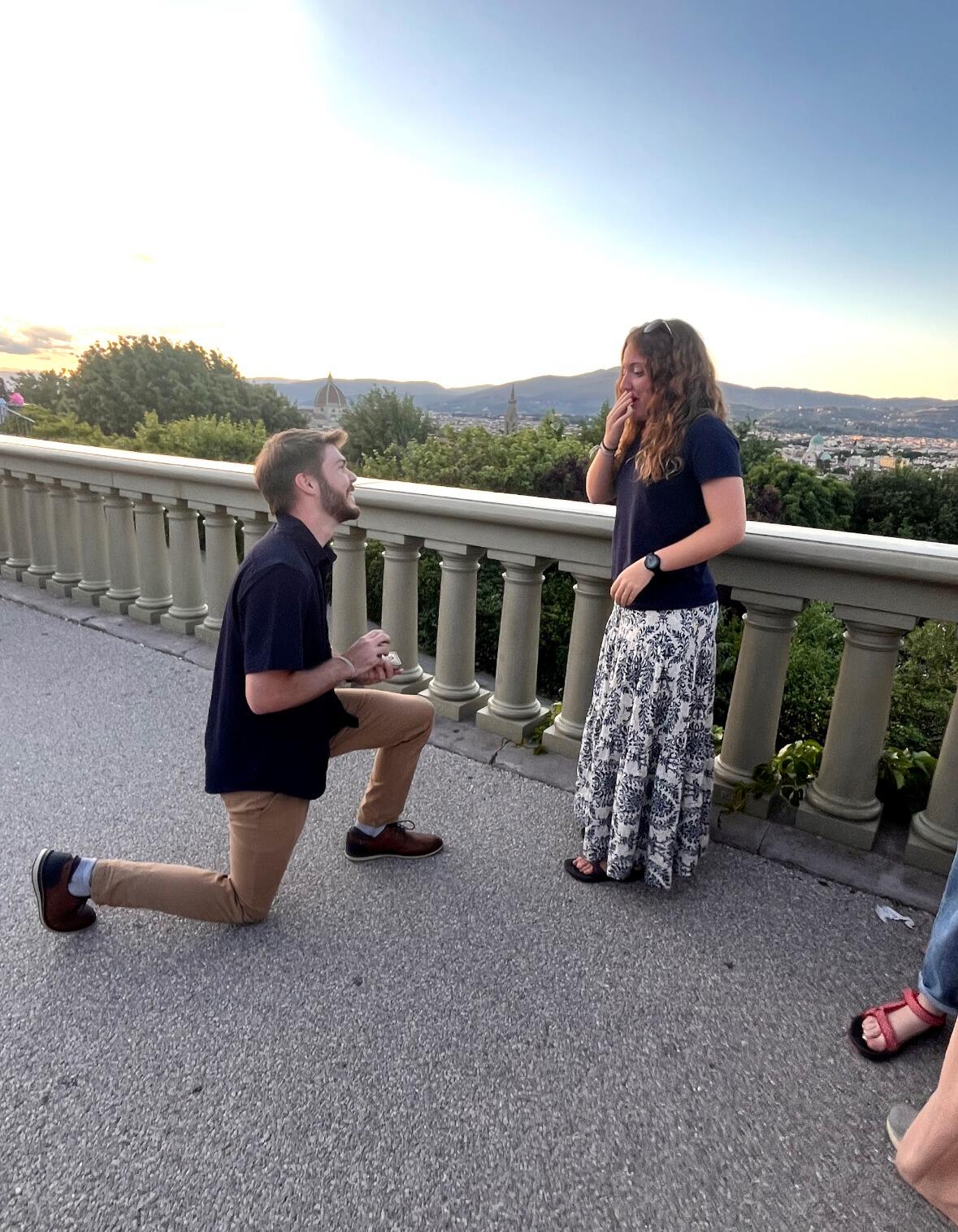 Daniel proposed to Aubrey at the Piazzale Michelangelo in Florence, Italy