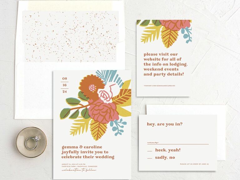 Retro floral invitation design from The Knot's Women's Artist Collective value-driven shopping trend 2023