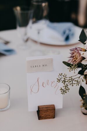 Romantic Table Numbers with Pink Calligraphy