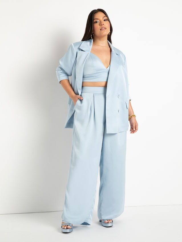 Sky blue silk women's suit by ELOQUII. 