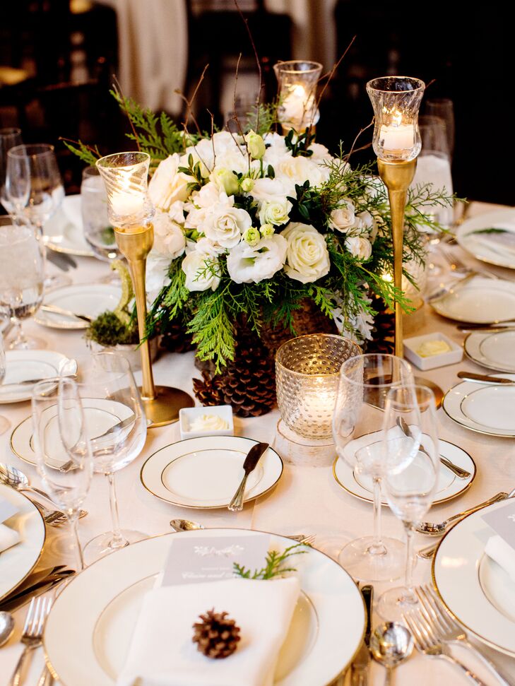 Winter Pinecone, Fir and Rose Centerpieces