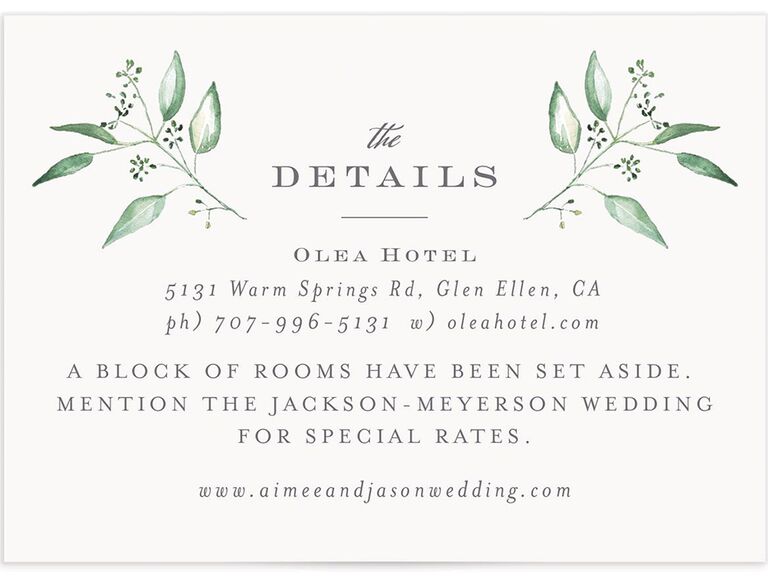 Minimal serif black type with greenery graphics on white background