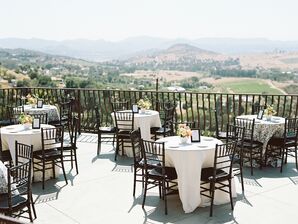 Seated Cocktail Tables With Black Chiavari Chairs on Patio