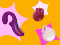Three suction vibrators against a colorful background