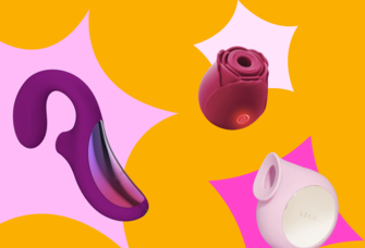 Three suction vibrators against a colorful background