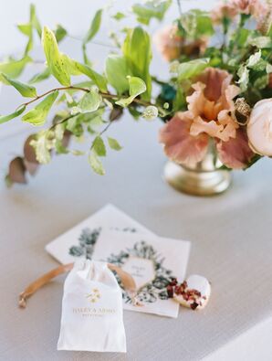 Wedding Favor in Monogrammed Bag and Custom Cocktail Napkin