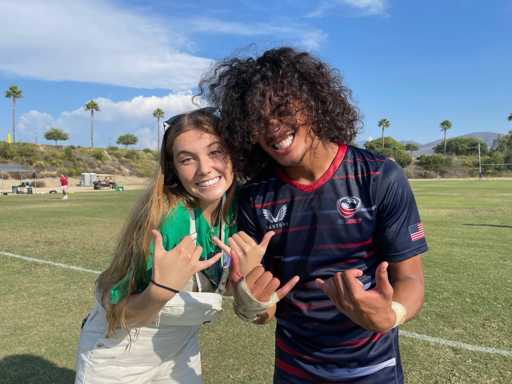 DANIELLE DROVE TO SAN DIEGO TO SURPRISE SIONE WHILE HE WAS PLAYING WITH THE USA U23 MEN'S RUGBY 