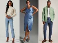 Men and women's spring engagement photo outfits.