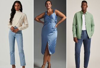 Men and women's spring engagement photo outfits.