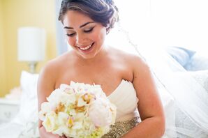 All-White Bridal Bouquet with Sugar Starfish Accents