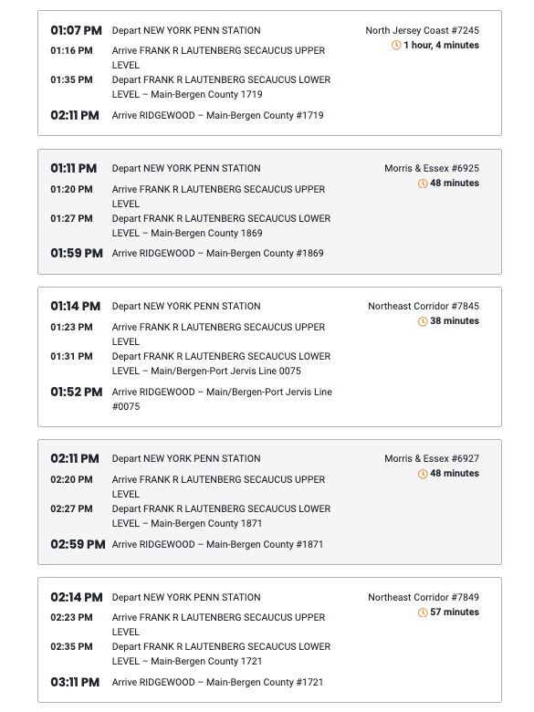 Picture of New York Penn to Ridgewood Train Schedule