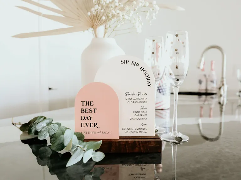 Sip sip hooray pink arches bar sign for wedding