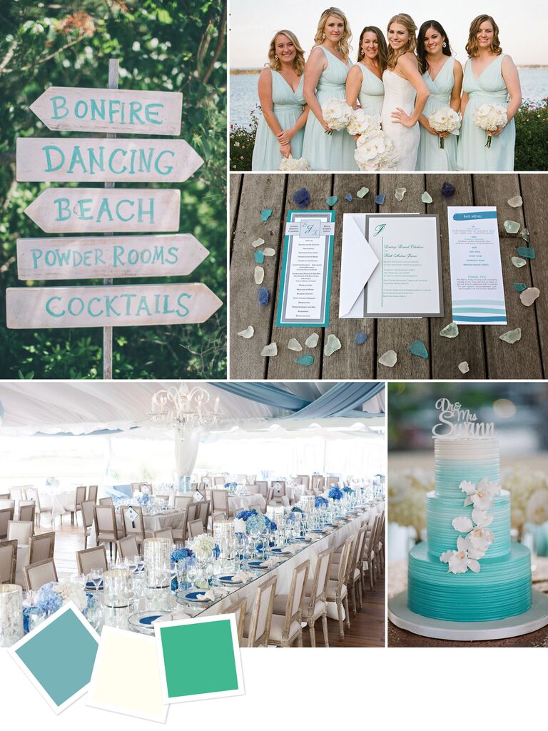 Sea glass blue and green beach wedding colors
