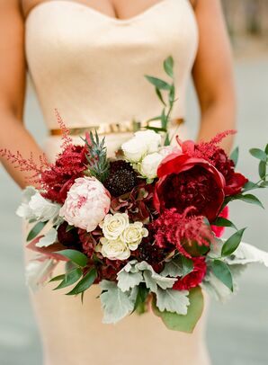 Bouquet with Peonies, Astilbe, Roses, Hydrangeas and Scabiosa