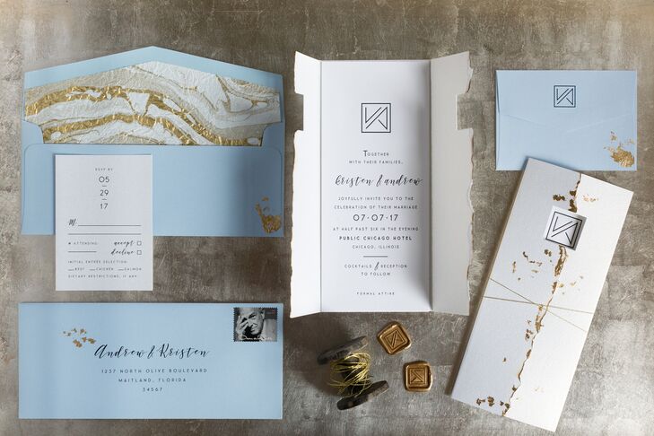 Modern Blue and Gold Marble Invitation Suite