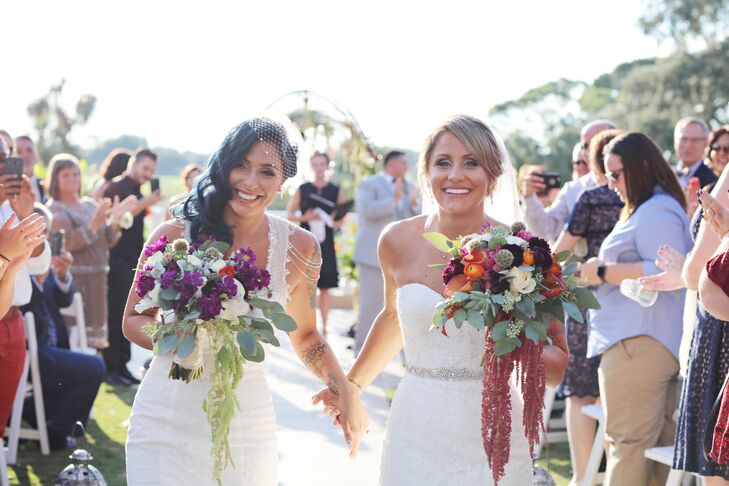 Cassandra Valentino (26 and a radio personality) and Melissa Guadagnino (32 and a detective) celebrated their nuptials with an outdoor ceremony and a 