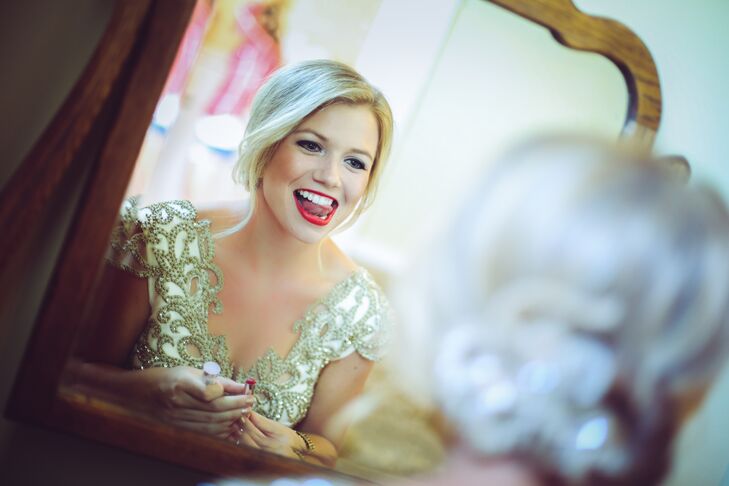 To go with her stunning bronze-beaded dress, Kelsey went bold with her makeup. She totally rocked a red lip with a dark eye. We love how Kelsey didn't let her fear of looking too over-the-top stop her from doing stunning, dramatic makeup.