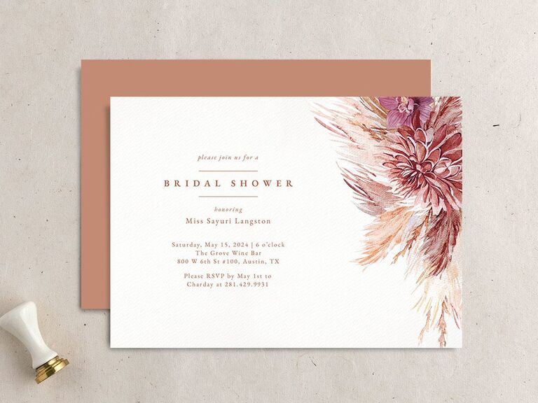 beach themed bridal shower pampas grass invites