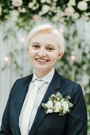 Bride Wearing Blue Suit for Wedding at Gaylord Palms Resort in Orlando, Florida