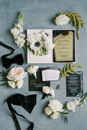 Modern Black-and-White Wedding Invitation With Acrylic and Flowers