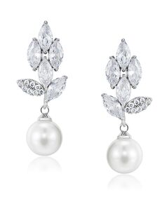 AW Bridal AW BRIDAL Bridal Earrings for Wedding Cubic Zirconia Dangle Earrings for Women Pearl Drop Weddings Earrings for Brides Bridesmaid (Silver) Silver