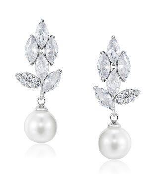 AW Bridal AW BRIDAL Bridal Earrings for Wedding Cubic Zirconia Dangle Earrings for Women Pearl Drop Weddings Earrings for Brides Bridesmaid (Silver) Silver