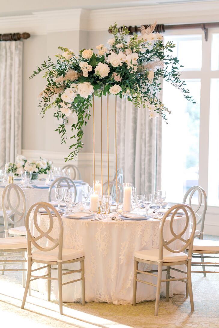 Romantic All-White Table Decor With Tall Centerpieces