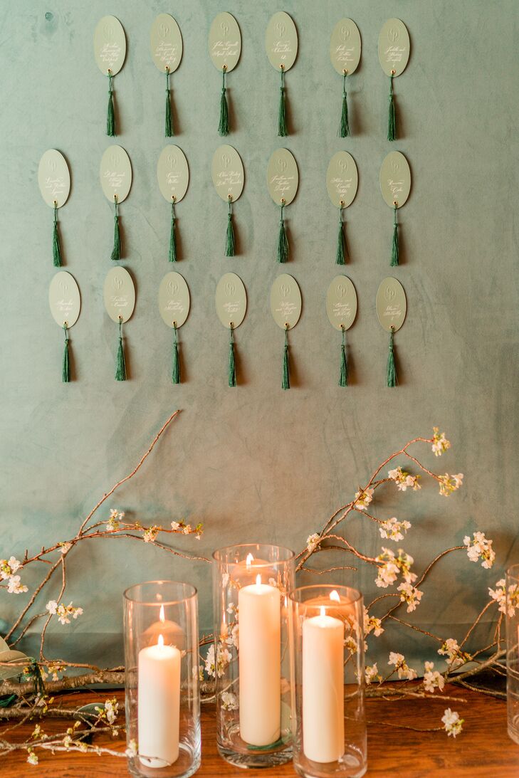 Green Escort Card Display for Wedding at The Woodstock Inn and Resort in Vermont