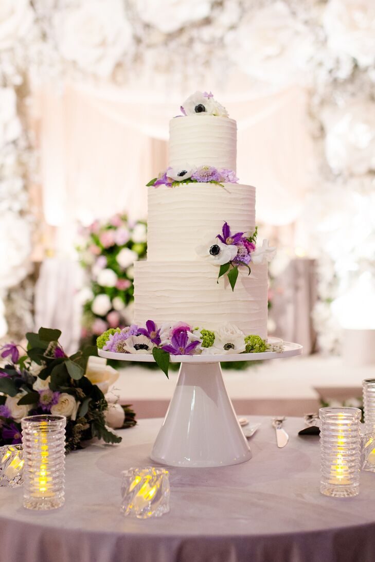 White-and-Purple Cake for Wedding at The Chicago Art Institute