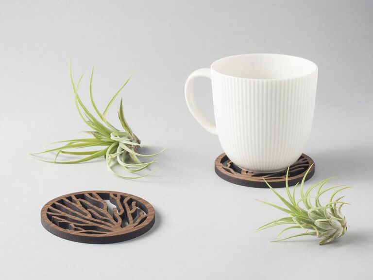 Wooden coral-design coasters 35th anniversary gift