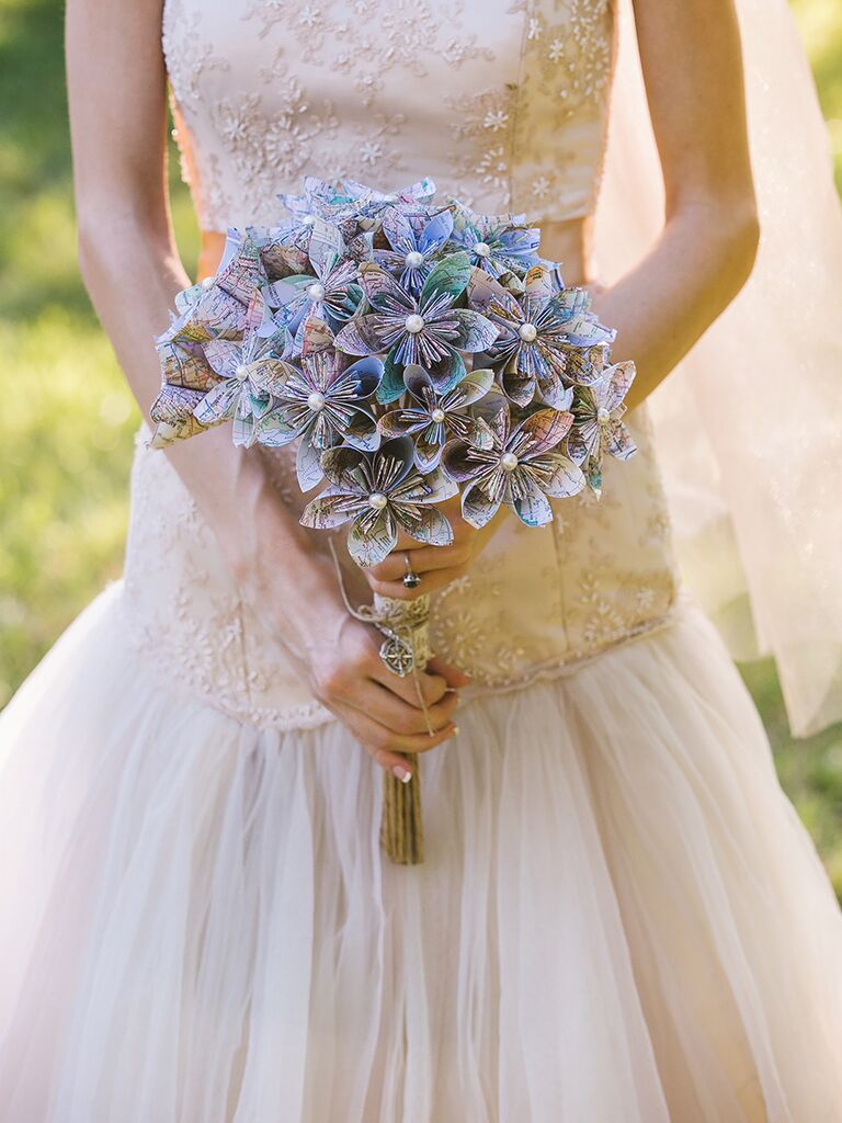 Map paper flowers for a non-floral bouquet idea