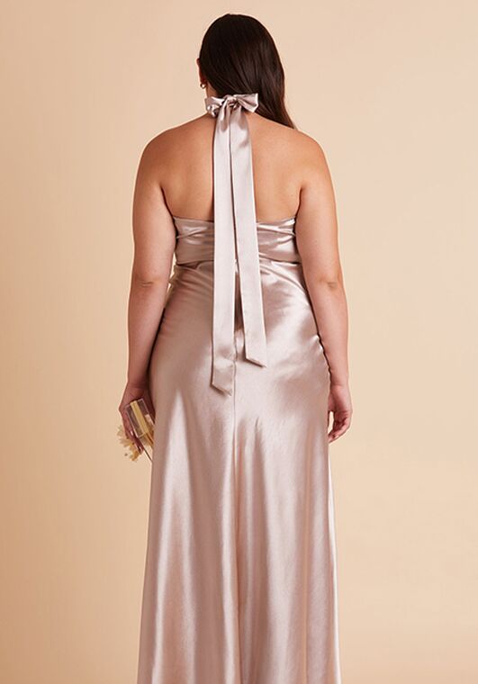 Birdy Grey Monica Shiny Satin Dress in Taupe Halter Bridesmaid Dress - 3