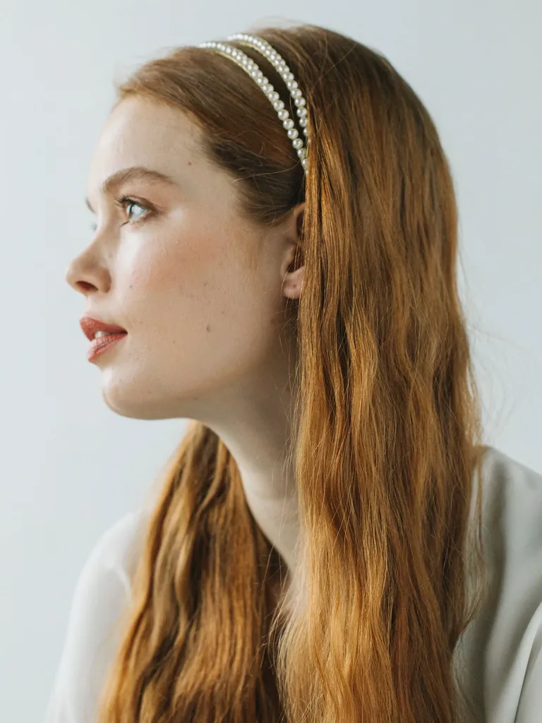 Double row pearl bridal headband