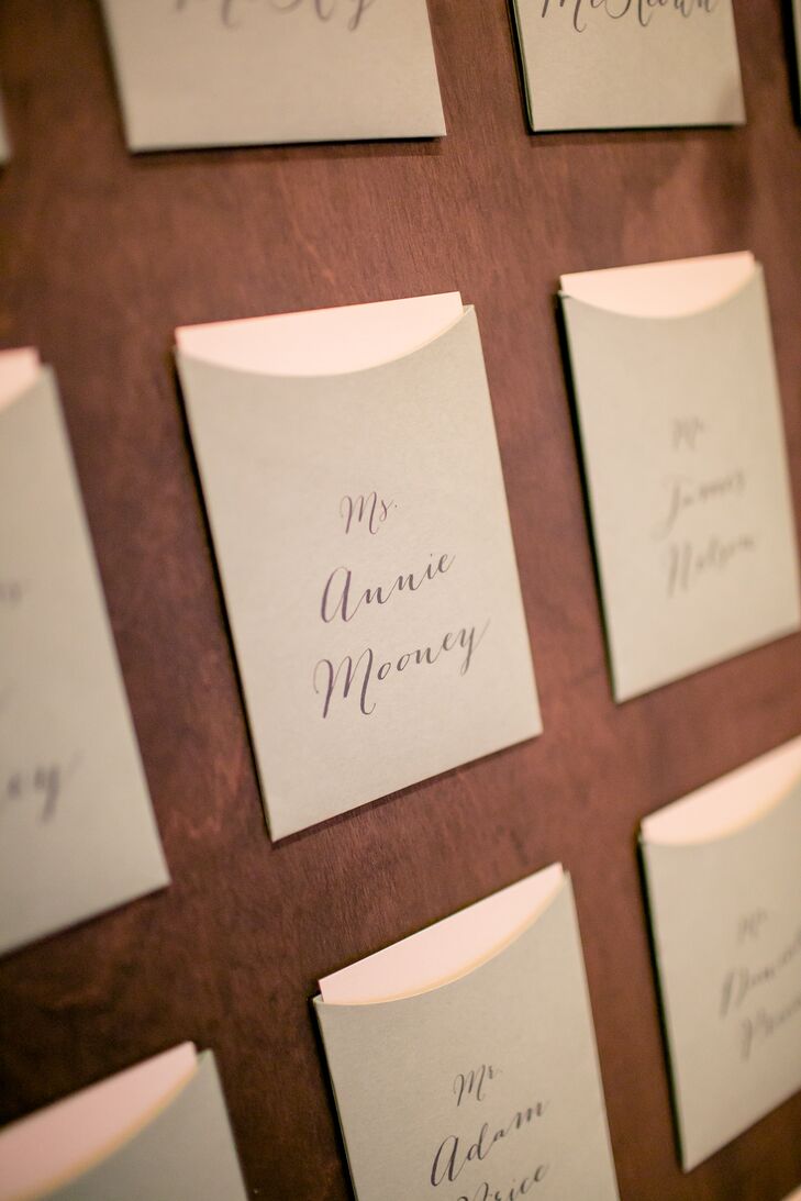 Sage Hand-Lettered Escort Card Envelopes