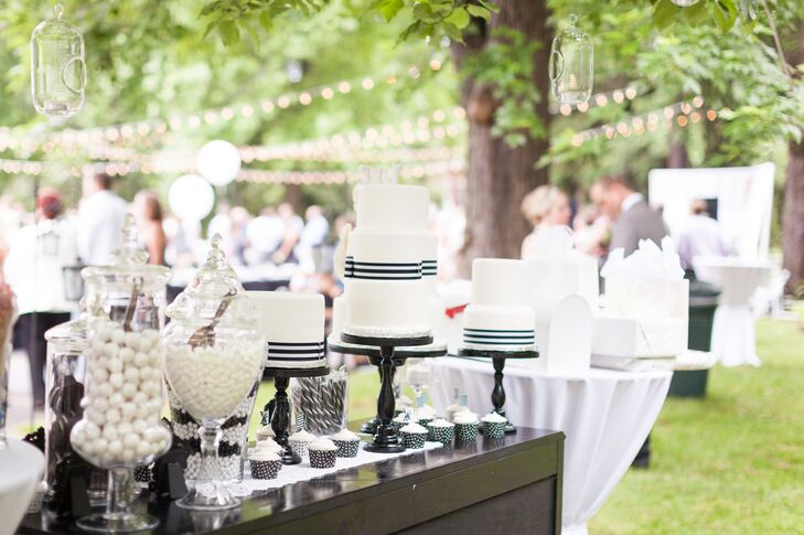 "For dessert, there was an assortment of cupcakes and cakes," the couple says. "Guests were offered a candy bar as a favor for attending the wedding, which was a big hit with the kids."