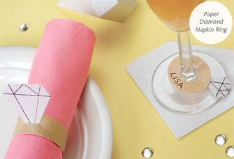 diamond ring shaped paper napkin ring and wine glass tag