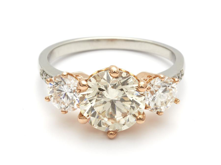 Anna Sheffield Hazeline three-stone platinum and champagne ring