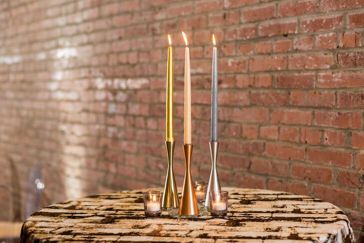 Colorful Taper Candles and Brick-Inspired Linen
