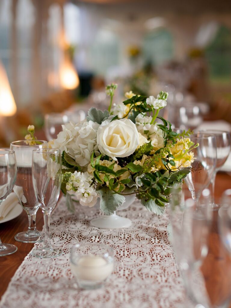 A classic white floral centerpiece.