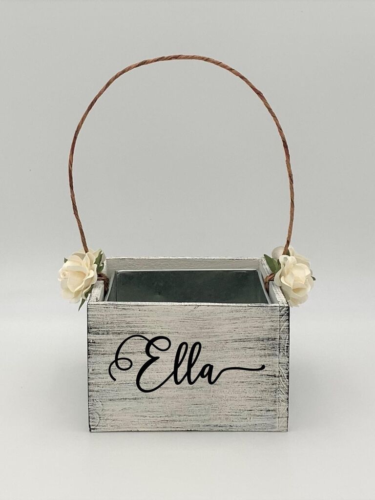 personalized wooden flower girl basket