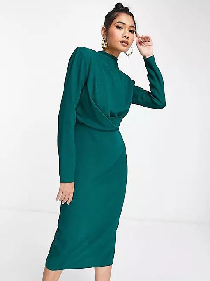Emerald green long sleeve midi dress