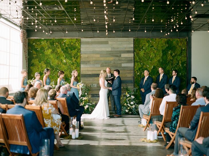 Classic Loft Ceremony with Moss Wall at Moss Denver in Colorado
