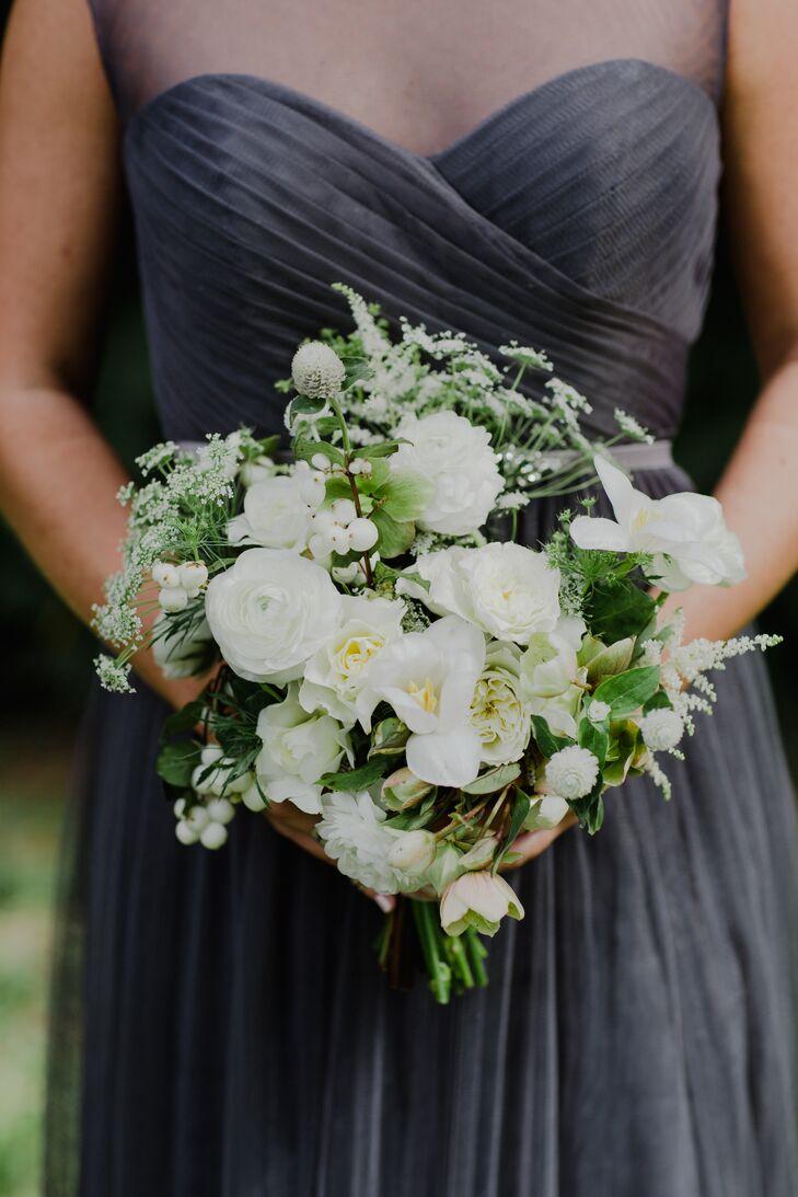 Textured White and Green Bridesmaid Bouquet