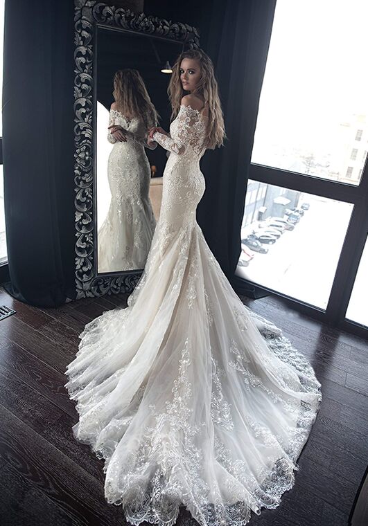 2 in 1 Lace Wedding Dress OB7962 with Detachable Skirt