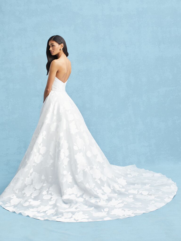 strapless maxi floral lace ball gown skirt and train 