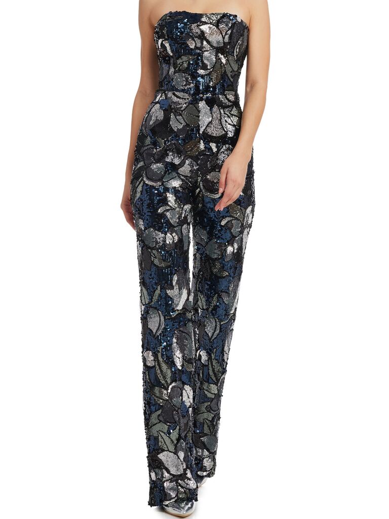 Multi-tone blue sequin strapless jumpsuit with floral pattern from Nordstrom