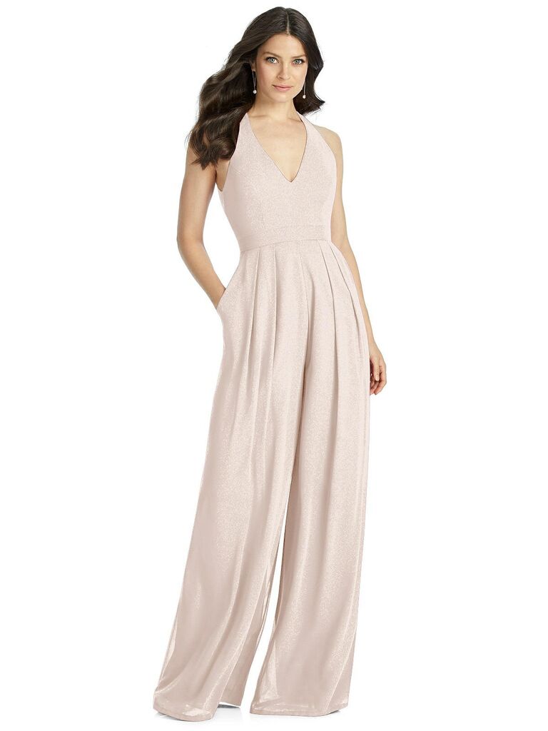 Sparkly blush bridesmaid jumpsuit