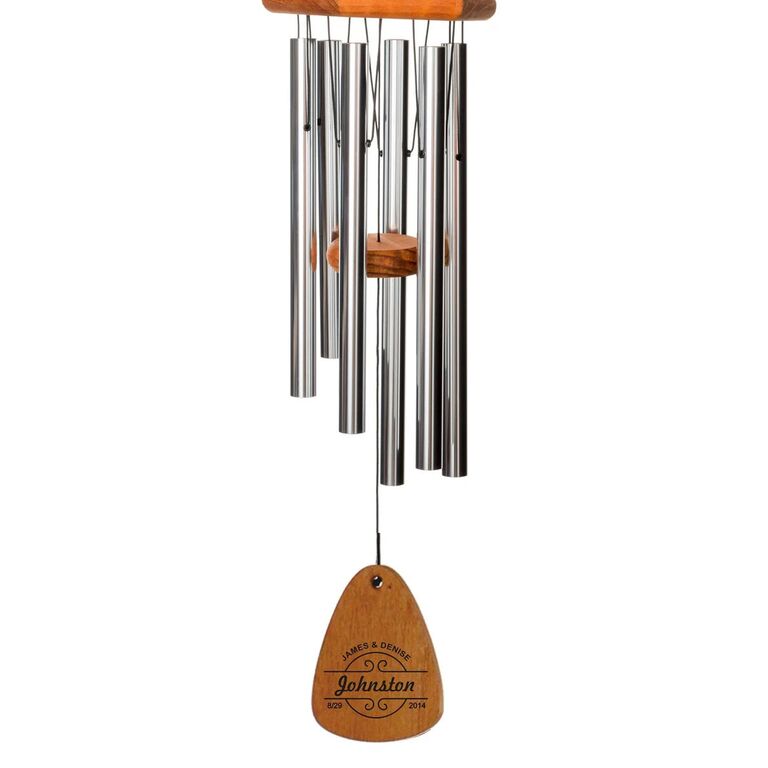 Personalized wood and silver wind chime unique 25th wedding anniversary gift idea